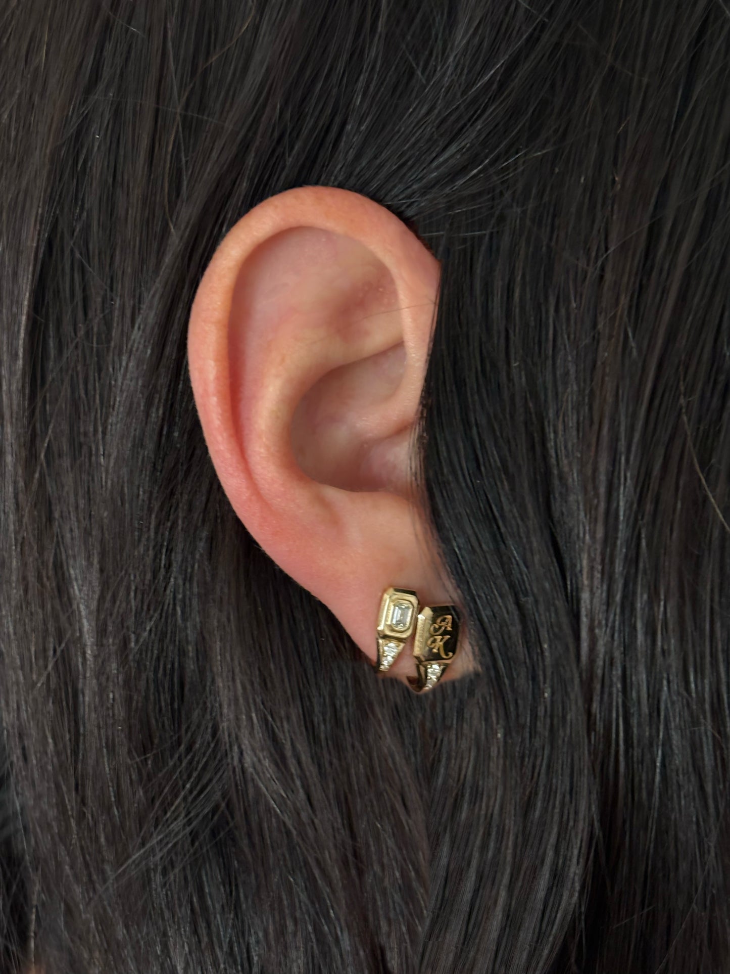 Engravable Diamond Signet J Hoops