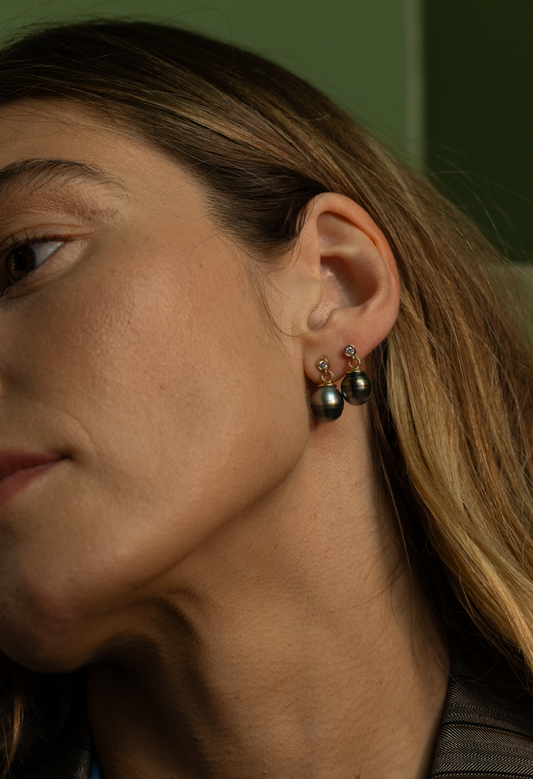 Diamond & Tahitian Pearl Drop Earrings