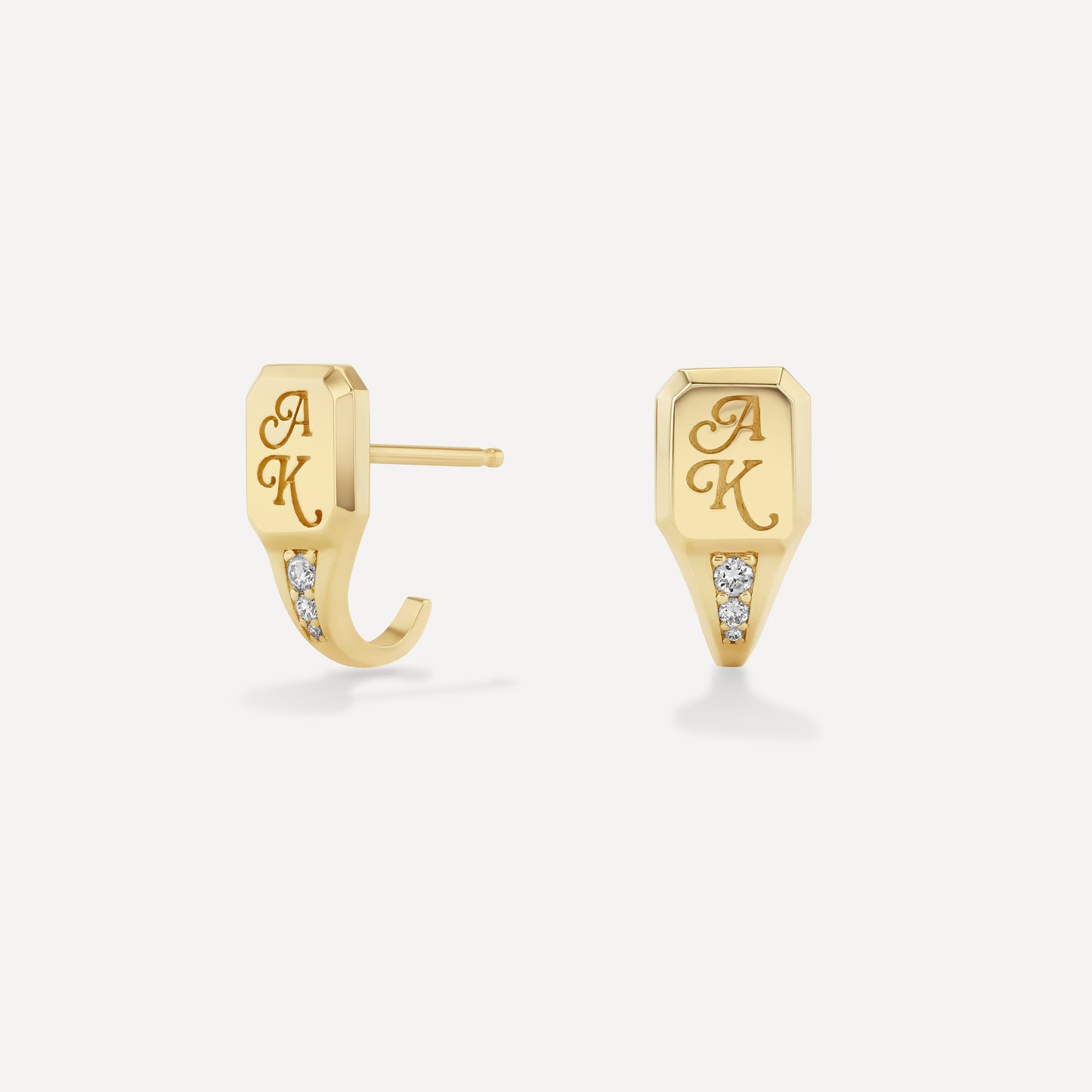 Engravable Diamond Signet J Hoops