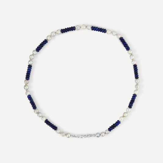 Blue Lapis and Akoya Pearl Necklace