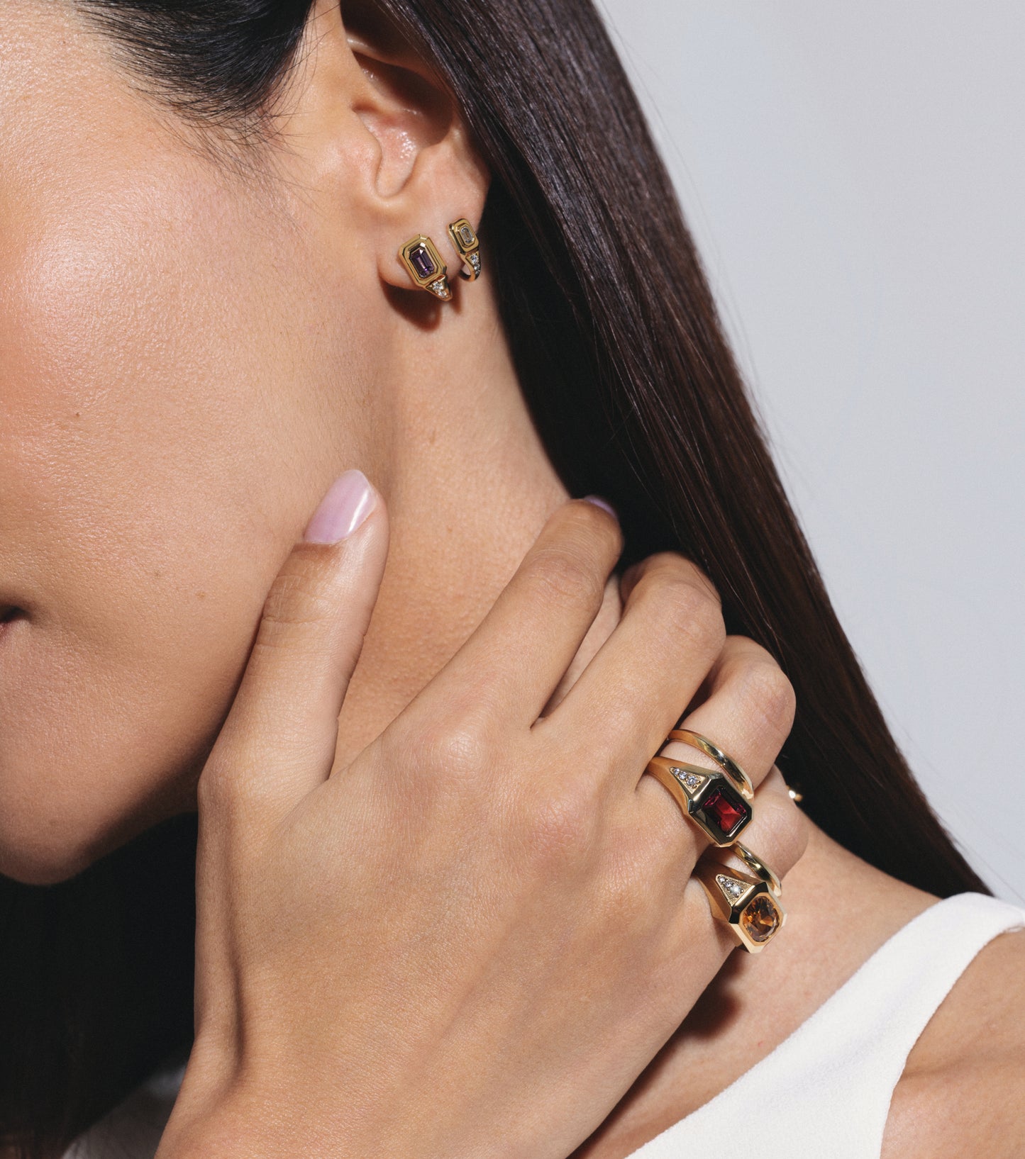 Purple Sapphire Signet J Hoop