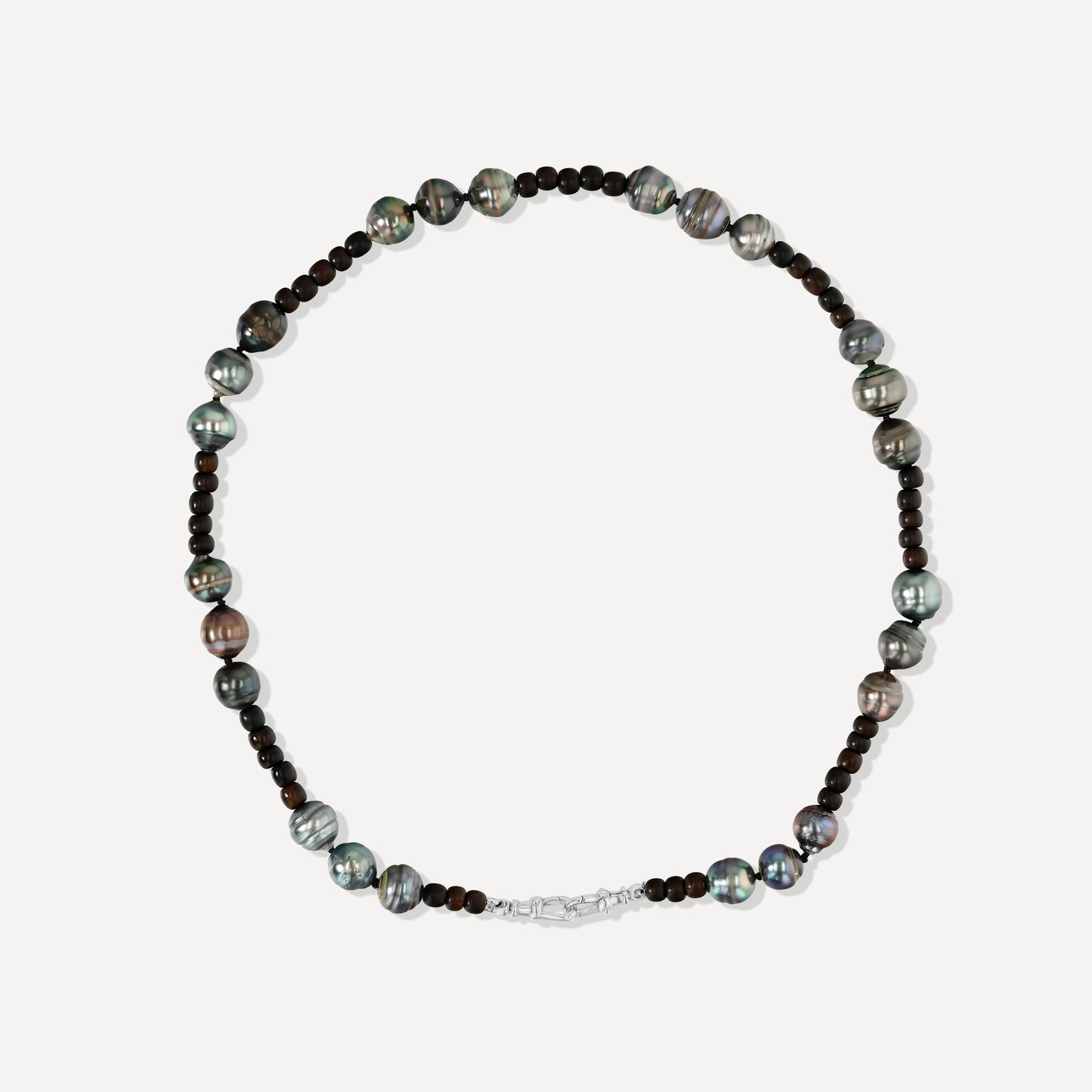 Natural Wood and Tahitian Pearl Necklace