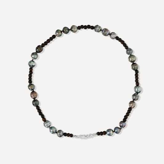 Natural Wood and Tahitian Pearl Necklace