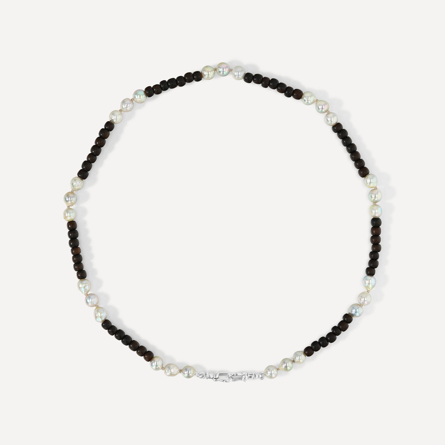 Natural Wood and Akoya Pearl Necklace