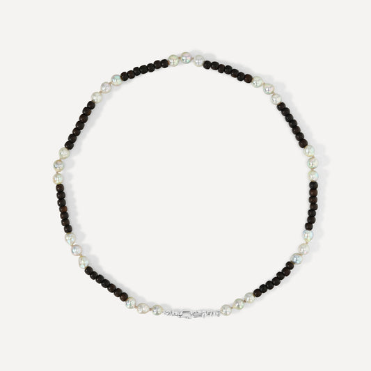 Natural Wood and Akoya Pearl Necklace