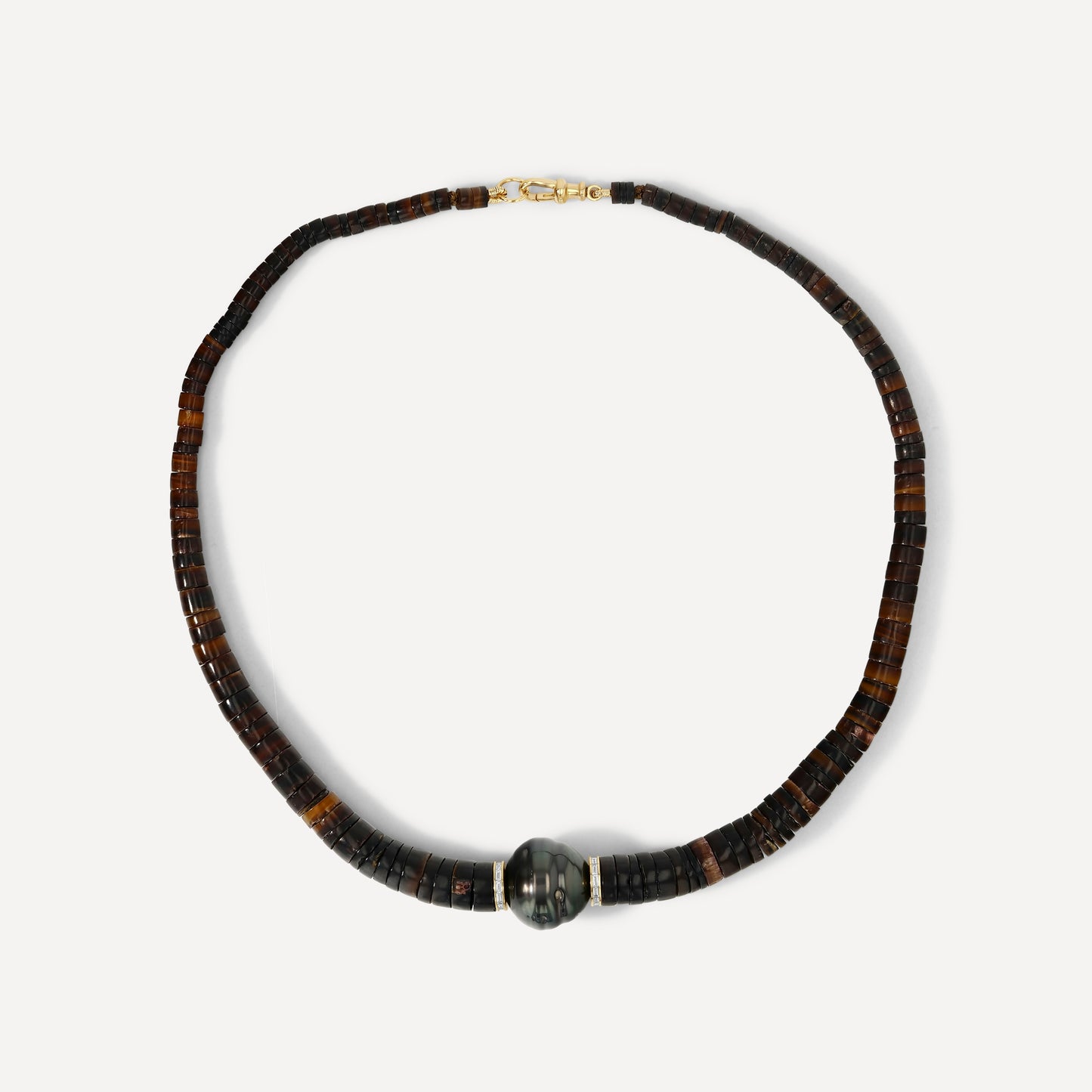 Black Heishi & Diamond Tahitian Pearl Necklace