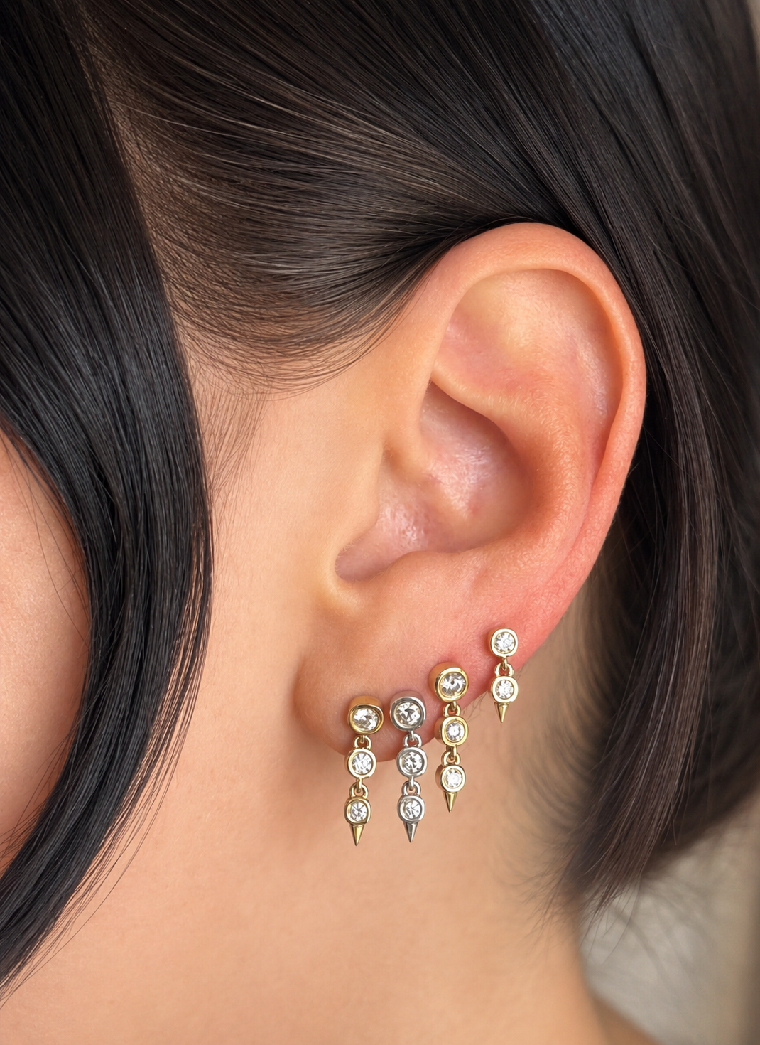 Diamond Double Drop Spike Earrings