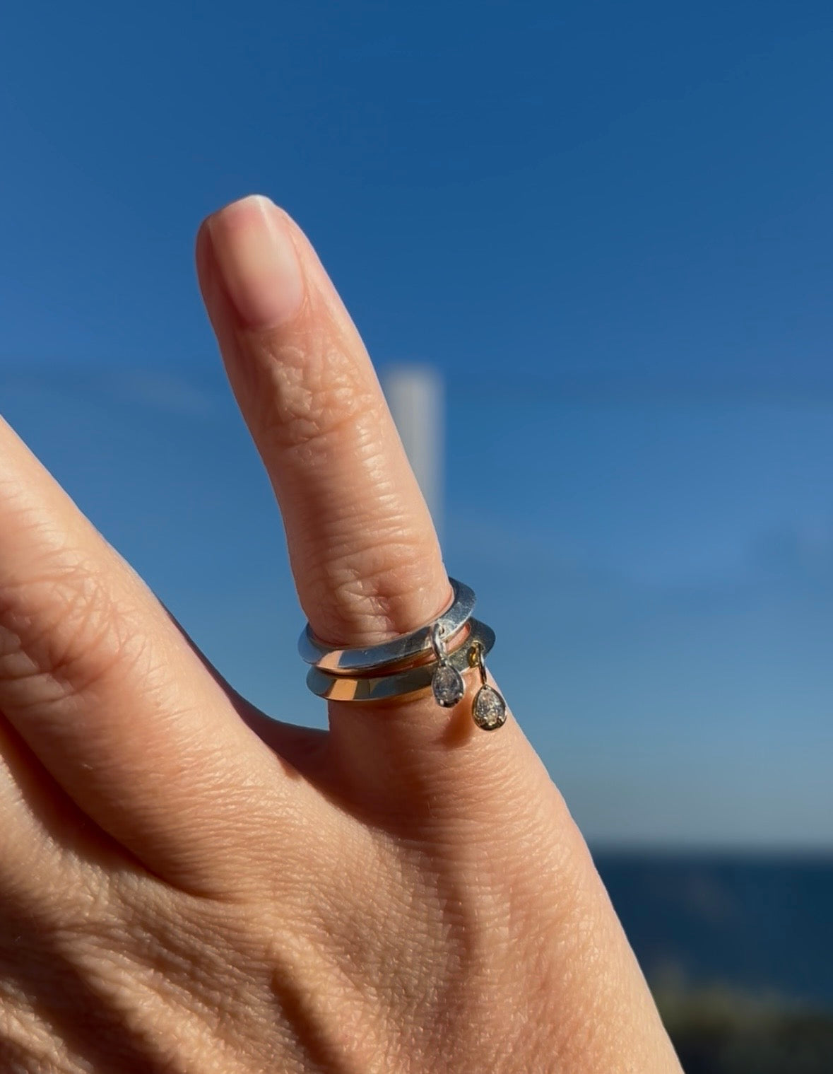Diamond Drop Knife Edge Ring