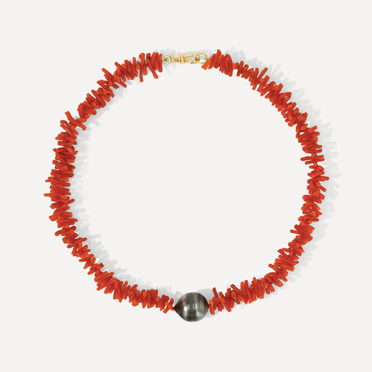 Italian Fringe Coral and Tahitian Pearl Necklace
