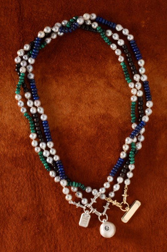Natural Wood and Akoya Pearl Necklace