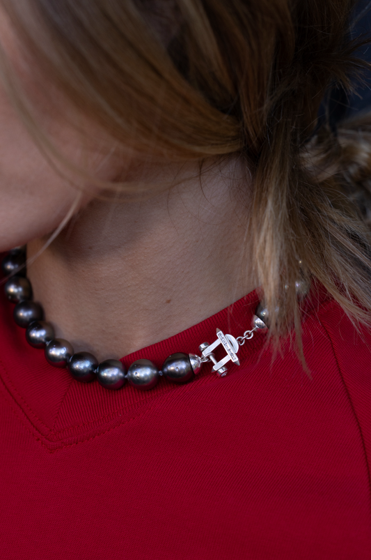 Silver XL Pearl and Diamond Toggle Necklace