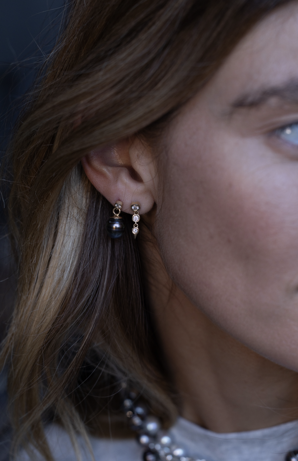 Diamond Triple Drop Spike Earrings