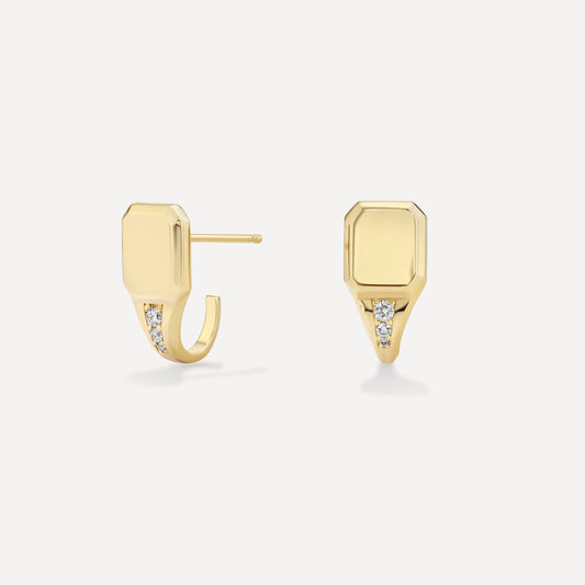 Engravable Diamond Signet J Hoops