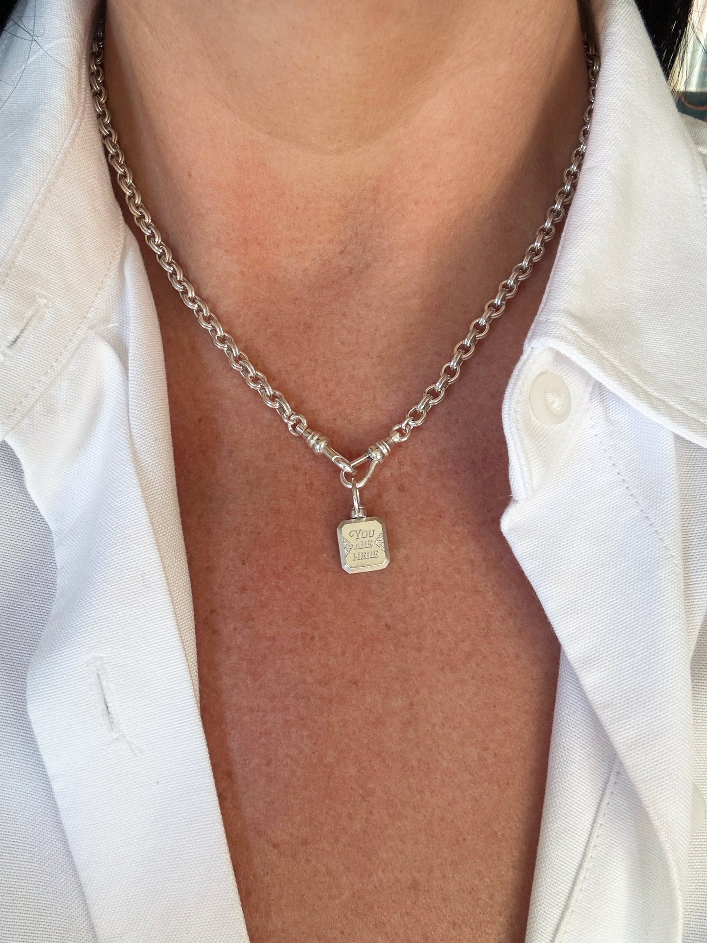 Silver You Are Here Swivel Pendant