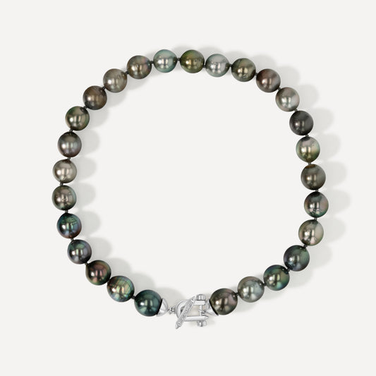 Silver XL Pearl and Diamond Toggle Necklace