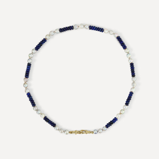 Blue Lapis and Akoya Pearl Necklace