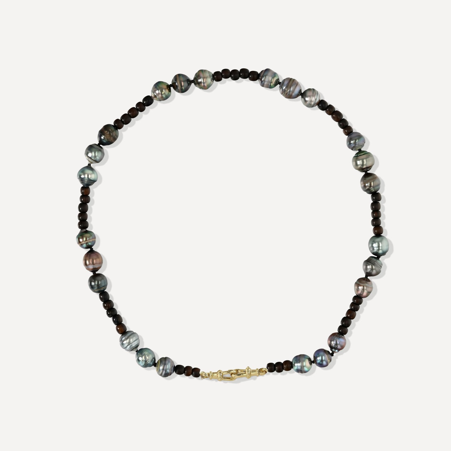 Natural Wood and Tahitian Pearl Necklace